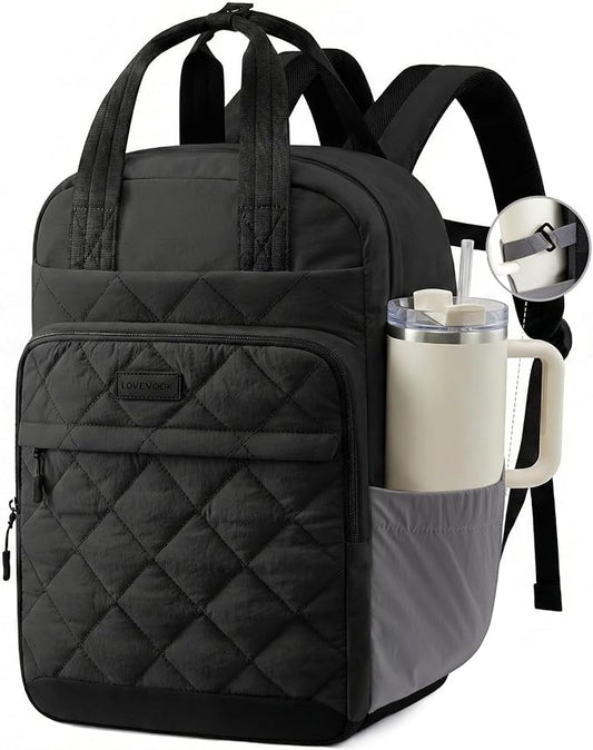 LOVEVOOK Puffer Backpack for Women Fits 15.6 Inch Laptop, Quilted Travel Backpacks Purse with Large Cup Holder, Teacher Computer Work Bags College Shool Bookbag, Puffy Carry On Personal Item Bag