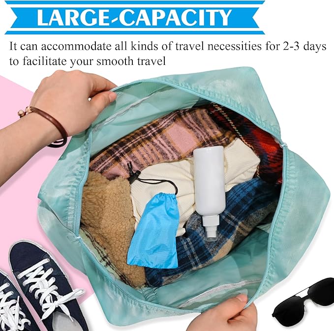 Foldable Travel Duffel Bag Tote Carry on Luggage Bag Spirit Airlines Personal item Sports Gym Bag Water Resistant Weekender Overnight Bags for Women and Men (Green)