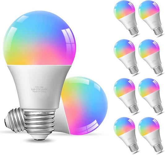 TJOY 10 Pack Smart Alexa Light Bulbs, RGB LED Bulbs Compatible with Alexa &Google Assistant | Color Changing Light Bulbs with Music Sync, App Control, 2700K-6500K, 2.4Ghz WiFi only
