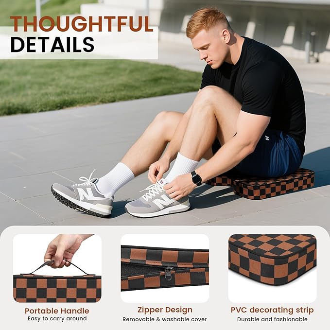 Stadium Seat Cushions 1 Pack - Portable Bleacher Cushions with 2.5-Inch Extra Thick High-Density Foam and Checkered Pattern, Outdoor Seat Cushions for Sports Events, Travel, Camping, Chairs