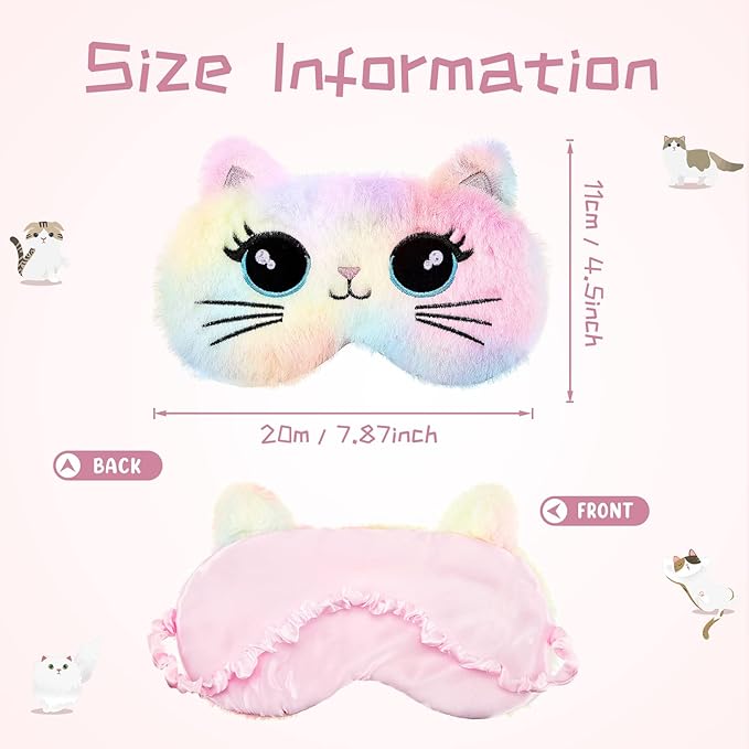 Geyoga Sleep Mask for Kids, Girls Plush Sleeping Eye Cover Soft Eye Blindfold Cover Animal Shade for Kids(Colorful,Cat Style)