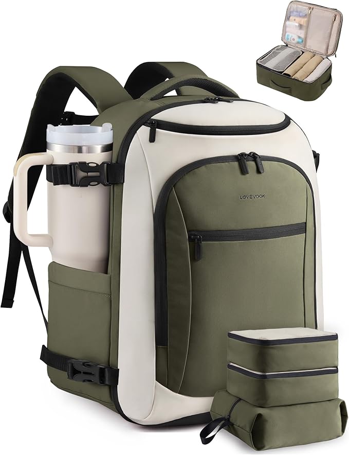 LOVEVOOK 40L Travel Backpack for Women & Men,Airline Approved Carry On Backpack with 3 Packing Cubes,TSA Waterproof Personal Item Bag,Weekender Overnight Essentials Backpacks fits 18" Laptop