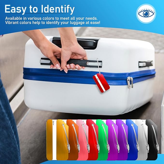 10 Pack Aluminum Luggage Tags for Suitcases with Name ID Card, Durable Luggage Name Tags Identifier, Travel Tags for Luggage Baggage