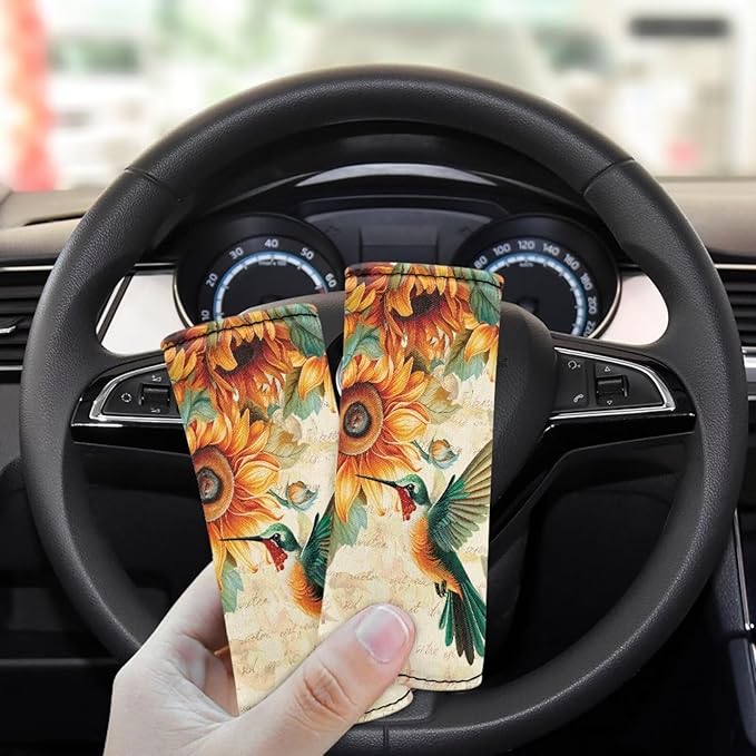 BIGCARJOB Hummingbird Sunflower Luggage Handle Wraps for Suitcase Set of 2 Pcs Cute Luggage Tags Travel Accessories Door Handle Protection Sleeve Covers,Car Grab Handle Wraps