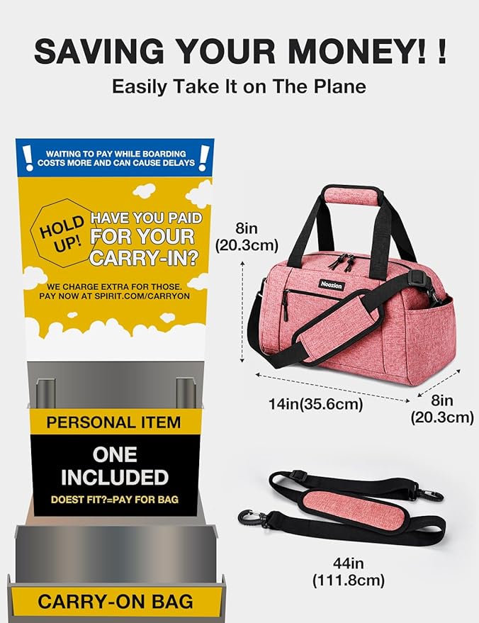 Noozion 14 inch Small Gym Bag for Women & Men, Lightweight Carry On Mini Duffle Bag with Multiple Pockets, Sports Bag for Travel and Workout.