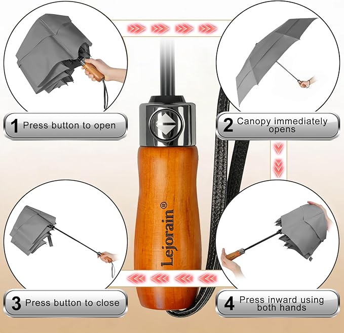 Lejorain Large Folding Golf Umbrella - Compact Mens Umbrellas Travel Rain and Windproof 54inch Collapsible Automatic Open Close Umbrella 210T Teflon Vented Double Canopy