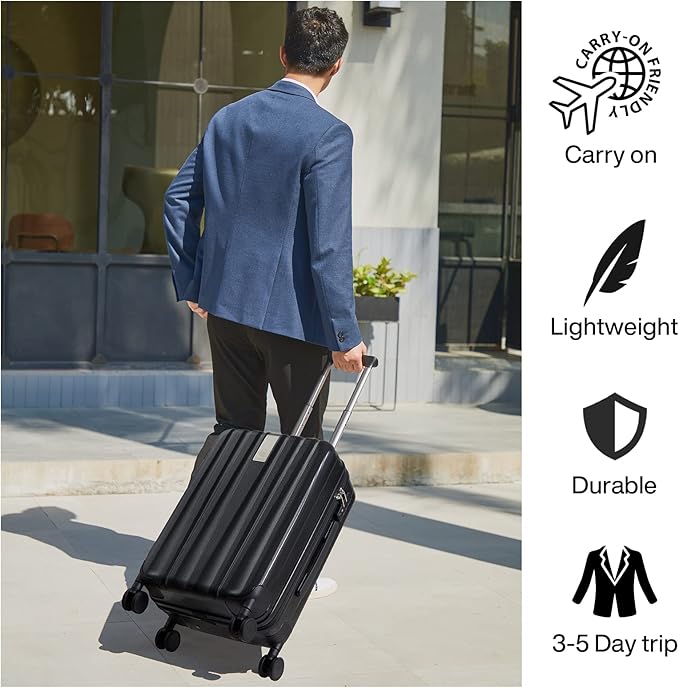 Hanke Luggage Sets 3 piece Carry On Luggage with Wheels PC Hard Shell Suitcases Lightweight Checked Travel Luggage Large Travel Suitcase Woman Men 20/24/29 Inch(Jet Black)
