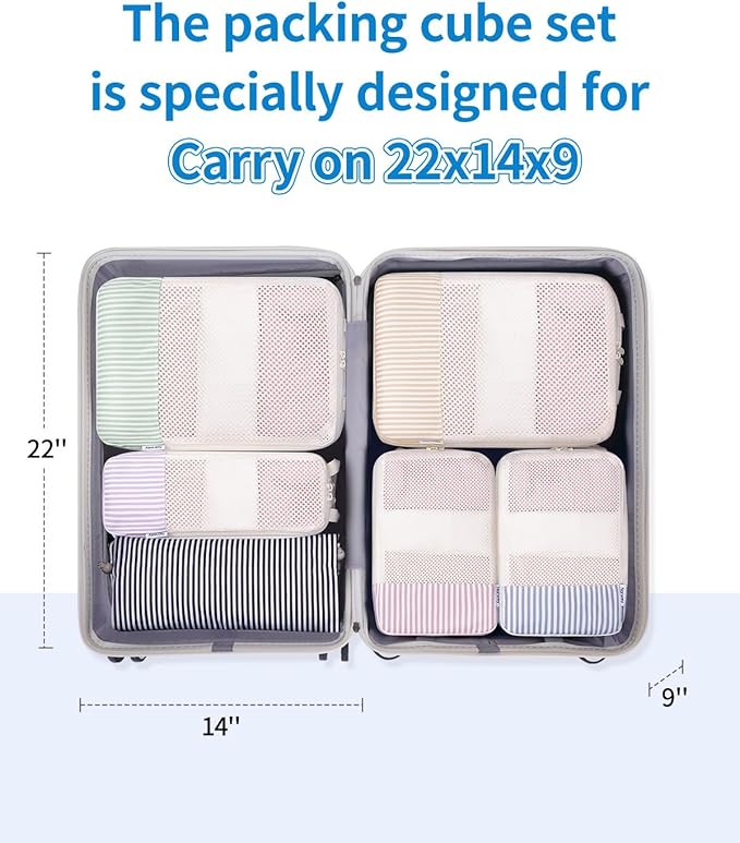 Narwey 6 Set/5 Set Compression Packing Cubes for Travel Kids Women Carry on, Packing Organizers Bag for Backpack Luggage Suitcase Duffle Bags