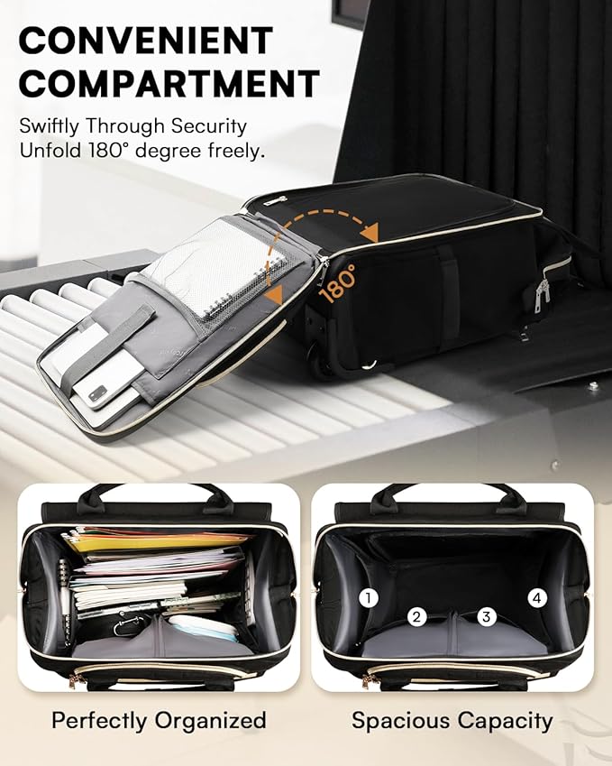 Rolling Backpack for Women, Travel Rolling Laptop Backpack with Wheels, Vertical & Horizontal Storage 2 In 1, Flip-Top Design, Water-Resistant Overnight College Underseat Carry on Luggage