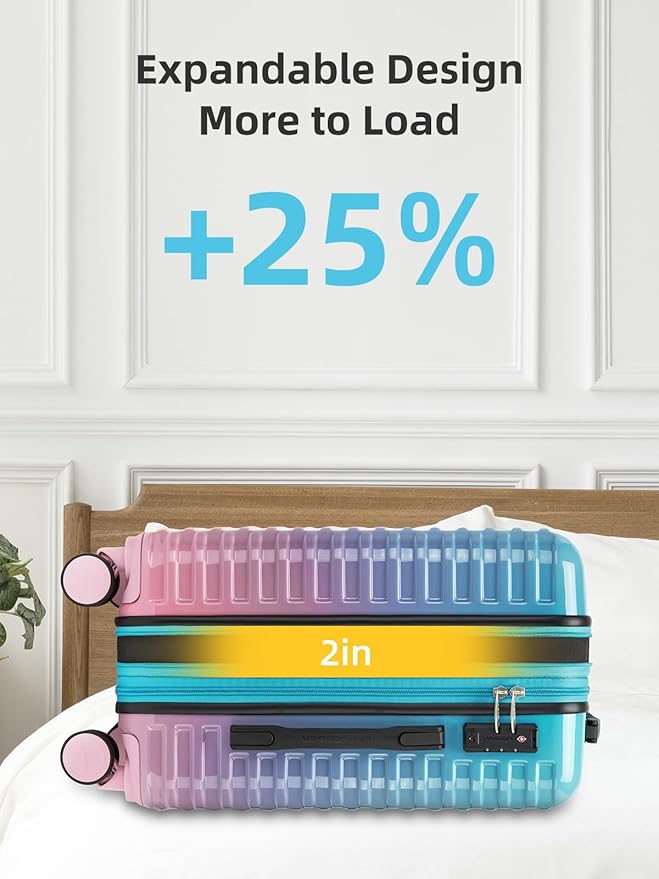 LARVENDER Carry on Luggage 22x14x9 Airline Approved, Expandable 20 Inch Hardside Large Suitcase with Wheels TSA Lock, Lightweigh PC+ABS Travel Carry-on Suitcases for Women and Men, Cotton Candy