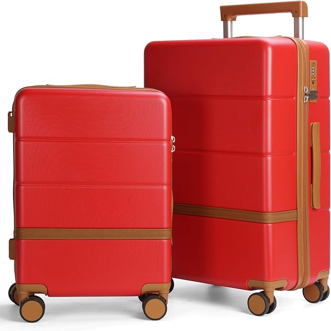 Luggage Sets, 2 Piece Suitcase set with wheels Tsa Lock 20/24 inchi Hardshell Waterproof Travel Suitcases luggage for Women/Men/Family(Red)