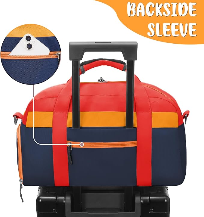 WOOMADA Kids Duffle Bag for Boys or Girls, Kids Overnight Bag with Shoe Compartment＆Wet Pocket, Ideal for School Practice, Sports, Travel(red&dark blue)