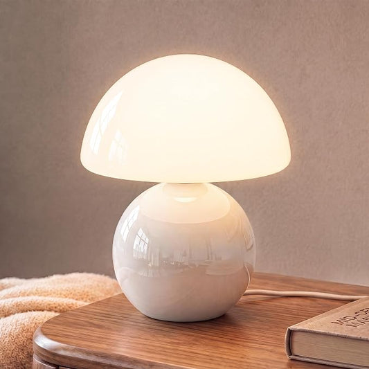 Mushroom Lamp Table Lamp for Bedroom,Desk Bedside Small Lamps for Living Room Night Stands,Mushroom Decor Cute Mini Modern Mid Century Lamps,Unique Aesthetic Home Living Room Decor(White)
