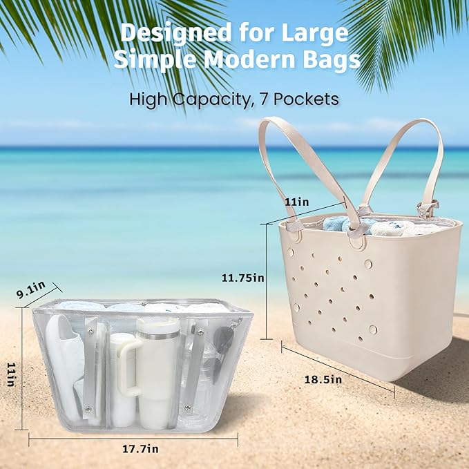 XYFuuee Beach Bag Organizer Inserts for Large Simple Modern Bag Accessories, with 8 Removable Metal Fasteners, Lightweight Mesh Insert Divider Pouch, Organizing Rubber Tote, Save Space, Gray