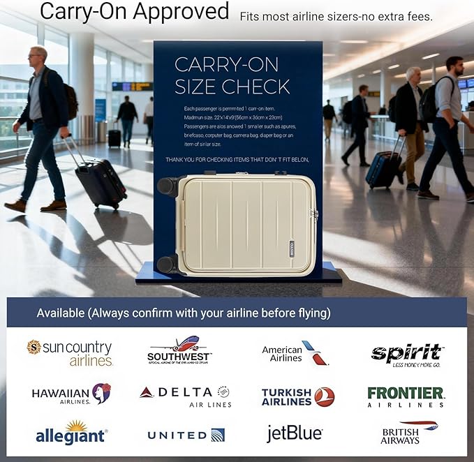 Carry On Luggage with Top Opening, Expandable with Front Pocket and USB Charging Port, Lightweight with Front Compartment Rolling Suitcases with Spinner Wheels (Khaki, 20 Inch)
