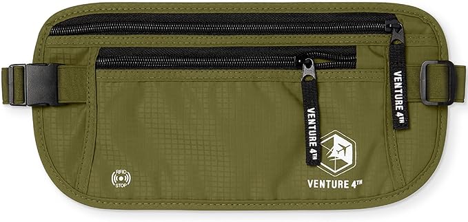 VENTURE 4TH Money Belt for Travel – Hidden Under-Clothes RFID Blocking Passport Holder & Slim Travel Wallet Pouch for Men & Women to Protect Cash, Cards & Documents (Green)