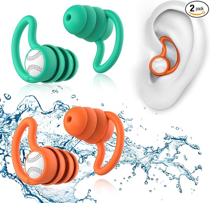 Swimming Ear Plugs Waterproof Earplugs - 2 Pairs Silicone Swim Ear Plugs for Adult Kids, Water Sports Earplugs for Showering, Bathing, Surfing - Keep Ear Water Out