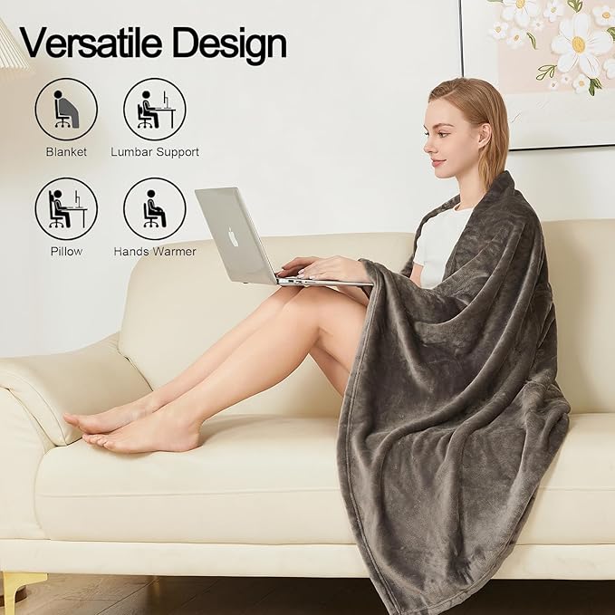 Travel Blanket Pillow, Premium 2 in 1 Flannel Airplane Blanket Compact for Travel,Office, Home,Travel Essentials Accessories for Plane and Car,Compact Office Blanket (Gray)