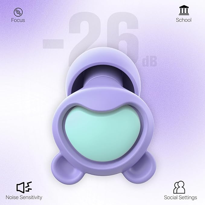 Kids Noise Reduction Ear Plugs (6-12 yrs) - Reusable Kids Ear Protection for Concerts, Travel, Focus, Socializing, Loud Events, Sleep, Noise Sensitivity – 26 dB Children Earplugs