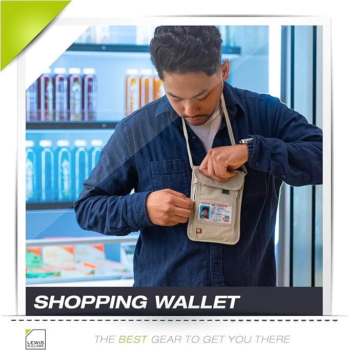 Lewis N. Clark RFID Blocking Stash Neck Wallet, Travel Pouch + Passport Holder for Women & Men, Taupe