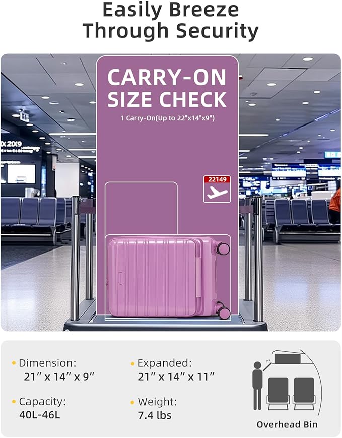 LARVENDER Carry On Luggage 22x14x9 Airline Approved, 20 Inch Expandable PC+ABS Hardside Carry On Luggage with Front Pocket Spinner Wheels TSA Lock for Women Men (Berry)