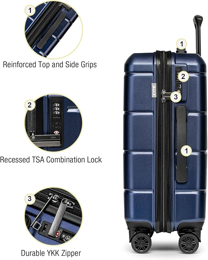 KYME Luggage Sets 2 Piece Suitcase Set Hardshell 20 inch/24 inch Luggage with Spinner Wheels Hardside PC+ABS Checked Large Suitcase with TSA Lock for Men Women Navy