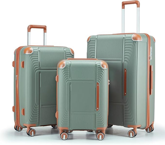 3 Piece Luggage Set PP Hardshell with YKK Zippers, 20/24/28 Inch Suitcases with Detachable Spinner Wheels & Reinforced Corner Guards, Lightweight TSA Lock Nested Set (Sage Green)