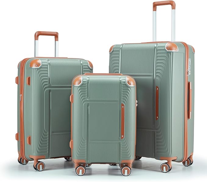 5 Piece Luggage Sets PP Hardshell with Duffel & Toiletry Bag, Carry-on Suitcase Set (20/24/28) with Detachable Spinner Wheels, YKK Zippers & Corner Guards, Lightweight TSA Lock (Sage Green)