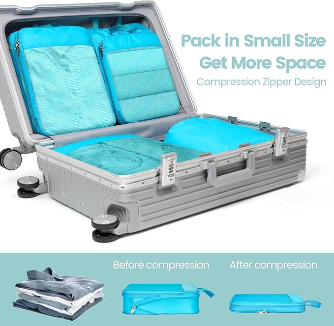 Cambond Compression Packing Cubes for Travel - Lightweight Expandable Travel Bags Luggage Organizers Travel Essentials Compression Cubes for Travel Space Saver for Carry on Suitcases Organizer