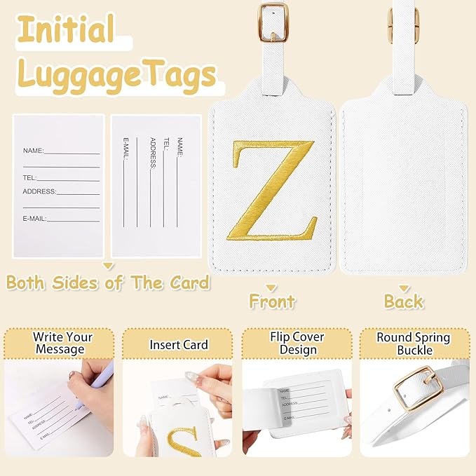 Personalized Initial Letter Luggage Tags for Suitcases,Suitcase Identifier Baggage Tag,Cute Travel Luggage Tags,Best Gift Wedding Birthday for Couples Honeymoon Friend Family Vacation(White Z)