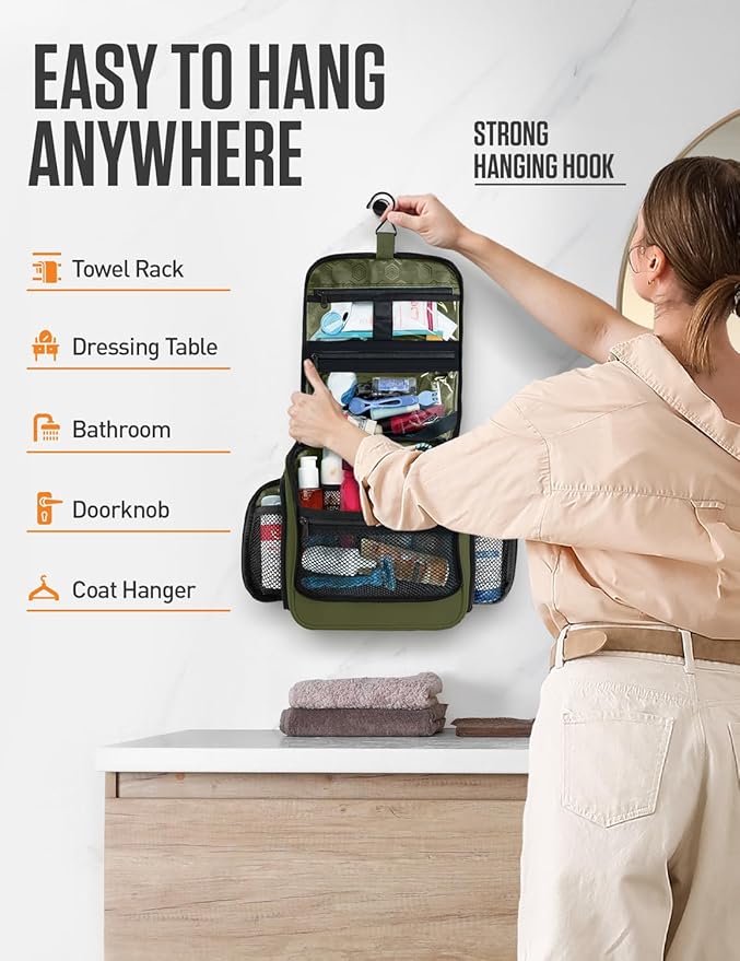 VENTURE 4TH Hanging Travel Toiletry Bag for Women & Men – Large Toiletry Organizer with 18 Compartments, Removable TSA Pouch, Travel Wash Bag for Toiletries, Makeup & Shaving Kit (Forest Green)