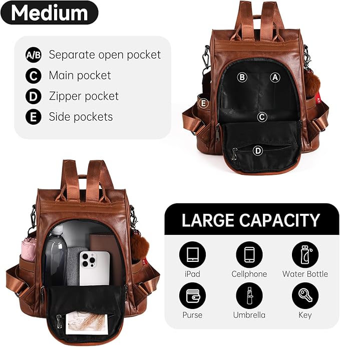 CHERUTY Women Backpack Purse PU Leather Anti-theft Casual Shoulder Bag Fashion Ladies Satchel Bags