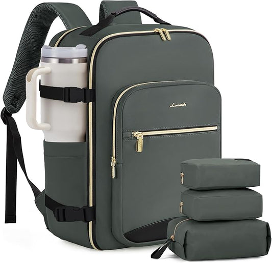 LOVEVOOK 40L Large Travel Backpack for Women Men, 17 Inch Carry on Backpack for Traveling on Airplane, Personal Item Travel Bag Airline Approved, Business Causal Weekender Backpack, Grey Green-Black