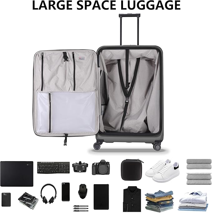 Luggage Sets 2 Piece, Carry On Luggage with Front Pocket & USB Port and 28 Inch Expandable Checked Luggage, Hybrid Soft Front & Hard Shell Suitcases with Spinner Wheels & TSA Lock, Grey