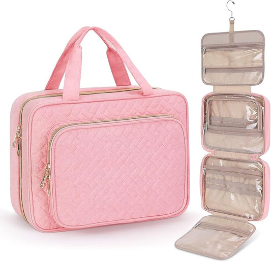 Wedama Toiletry Bag for Women, Large Cosmetic Travel Bag, Hanging Toiletry Bag for Bathroom, Thickened PVC Waterproof Travel Makeup Bag, Toiletries Bag for Travel Business Trips and Camping, Pink