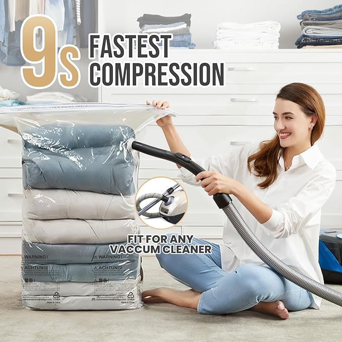 TAILI 8 Pack Vacuum Storage Bags, Jumbo Cube (31x40x15 Inch), Extra Large Vacuum Seal Bags for Clothes, Comforters and Blankets, Bedding, Closet Organization, Cream