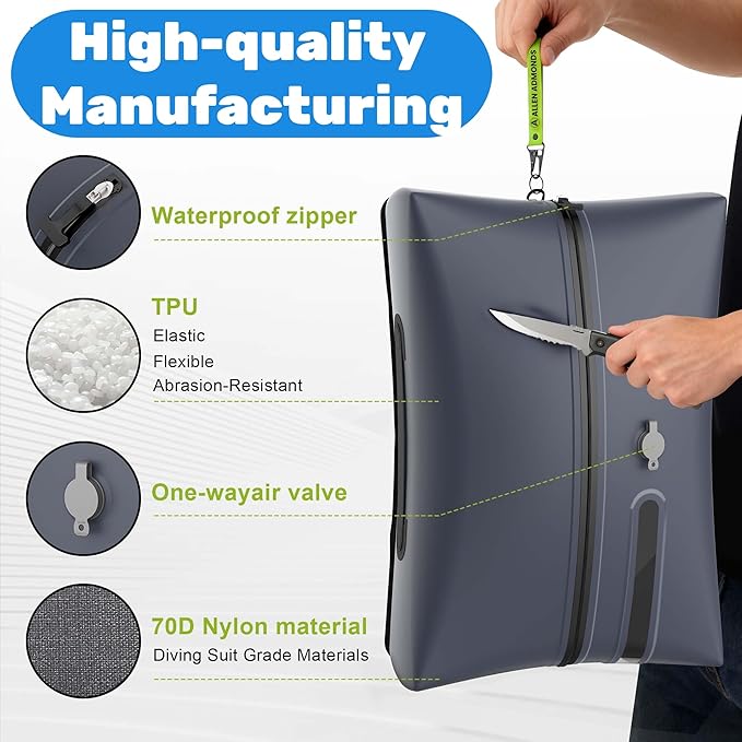 Vacuum Bags for Travel with Electric Pump,34L Waterproof Compression Bags for Carry On Suitcases and Backpack for Air Travel Vacation Camping Boating Outdoor Sports 2 Pack