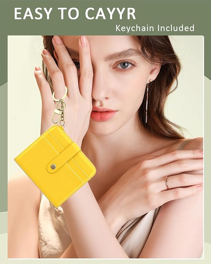 Aiawoxc Womens Wallet, RFID Small Wallets for Women, Slim Compact Credit Card Holder, Cute Leather Bifold Ladies Purse with Zipper Coin Pocket and ID Window, Yellow