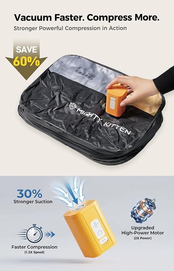 Travel Vacuum Seal Bag with Pump, 21L Compression Packing Cube Kit with 270° Zipper, Reusable Waterproof Vacuum Storage for Carry-On & Small Checked Luggage (1-Pack)