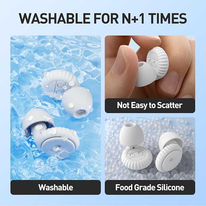 Noise Cancelling Earplugs 2 Pairs for Sleeping, Travel, Office - Soft Silicone Earplugs, 35dB Noise Reduction, Comfortable, Reusable, Multiple Sizes XS/S/M/L for Snoring, Focus & Study - Black & White