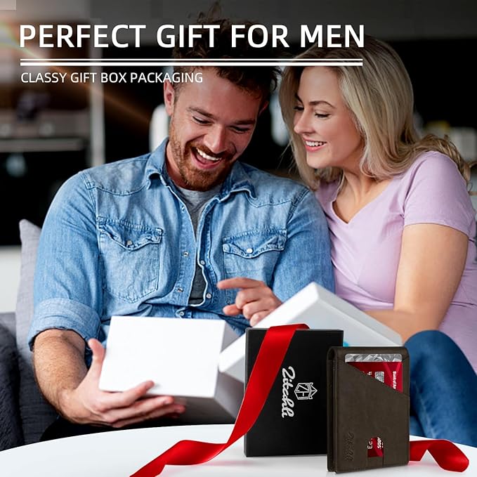 Zitahli Bifold Wallets for Men - Slim RFID Leather Credit Card Holder for 6-11 Cards, Minimalist Thin Wallet with ID Window & Cash Slot,Front Pockt Carteras Para Hombres, Birthday Gifts for Men | Slim, RFID Blocking, Premium, Front Pocket, Gift Box, Le...