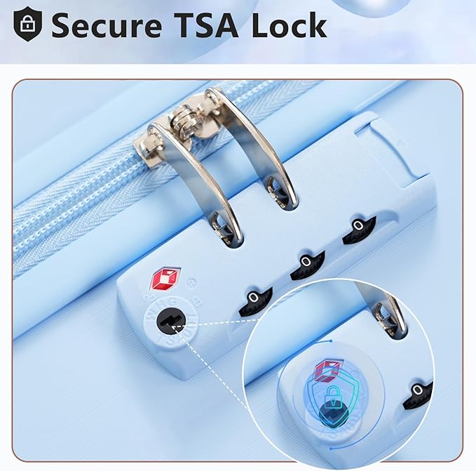 28 Inch Checked-Large Luggage, Lightweight ABS Hard Shell Suitcase with Spinner Wheels, Expandable Travel Luggage with Combination Lock & Side Hooks for Men Women (Sky Blue., 20)