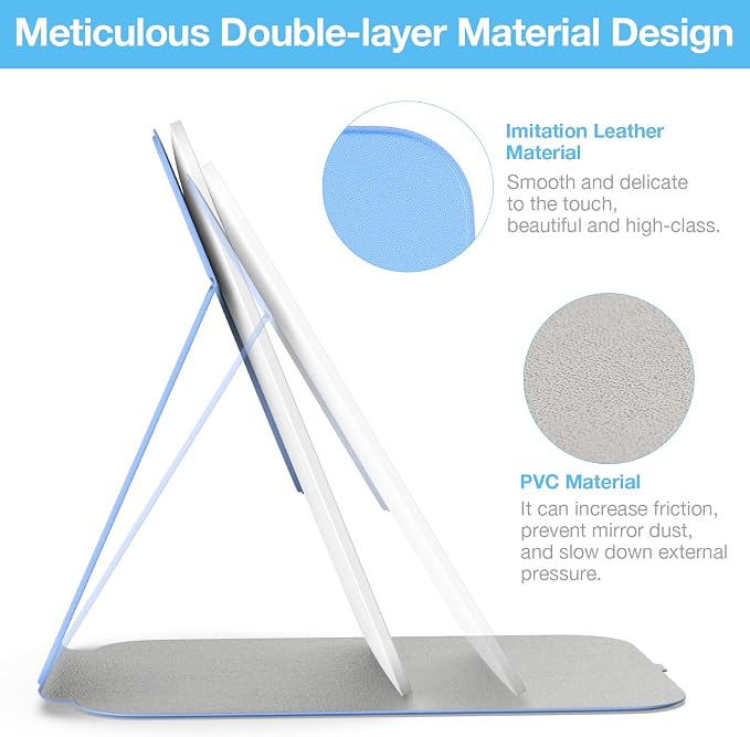 Kintion Travel Makeup Mirror, Portable LED Lighted Folding Mirror (Blue) | 60 LEDs, 3-Color Dimmable Rechargeable Tabletop Mirror, 360° Rotation Touch Screen Lighting Vanity Mirror