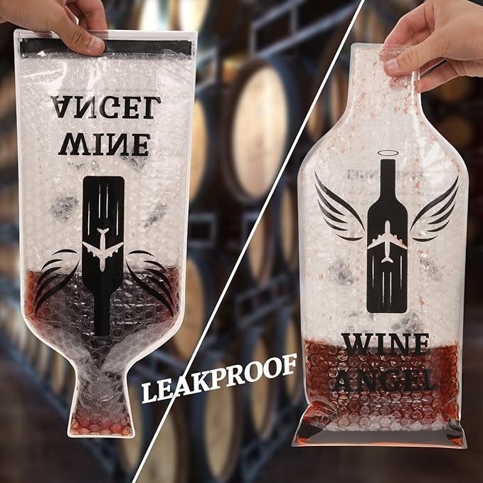 [UPGRADED PROTECTION] 8 Set (16 pcs) Reusable Wine Bags for Travel, Wine Travel Protector, Bottle Travel Sleeve Case For Airplane, Car, Cruise, TRIPLE Protection Luggage Leakproof Safety Impact Resist