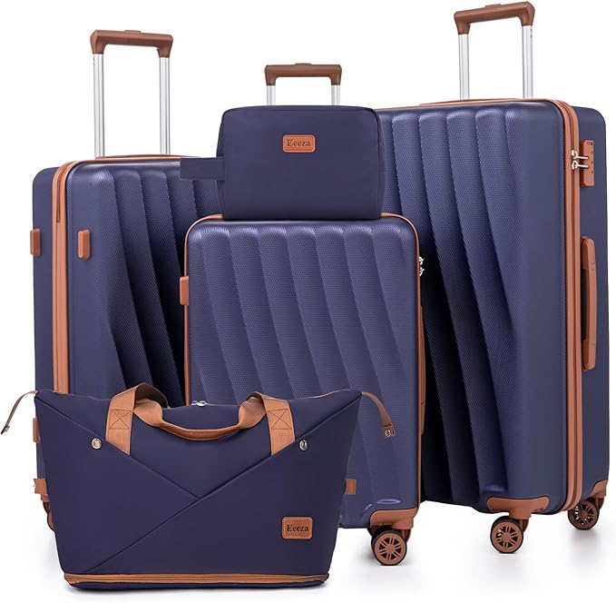 Luggage Sets 5 Piece Suitcases with Wheels,ABS Hard Case Suitcases with Spinner Wheels,Durable Travel Luggage(Purple, 5 Piece Set(20"/24"/28"))