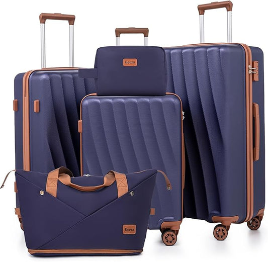 Luggage Sets 5 Piece Suitcases with Wheels,ABS Hard Case Suitcases with Spinner Wheels,Durable Travel Luggage(Purple, 5 Piece Set(20"/24"/28"))