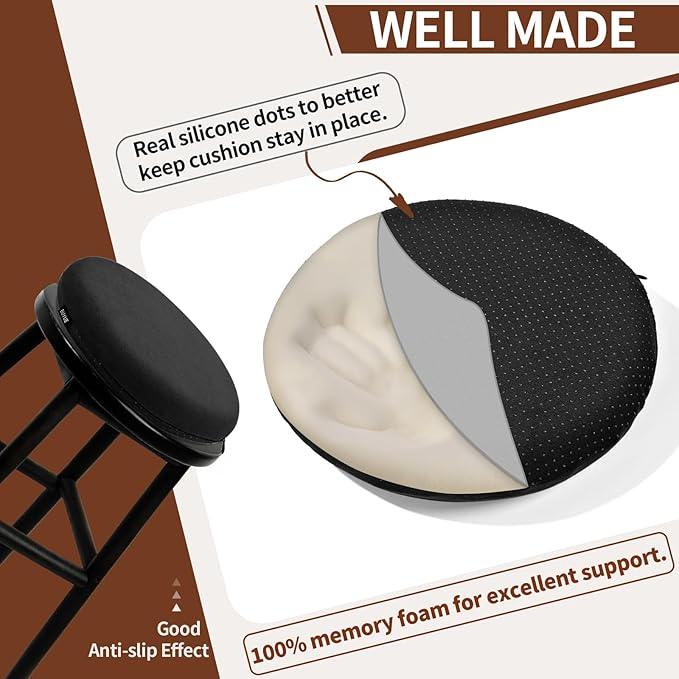 BUYUE Memory Foam Seat Cushion, Dia 13" Soft Velvet Round Stool Cushion Anti-Slip Chair Pads, S, Black