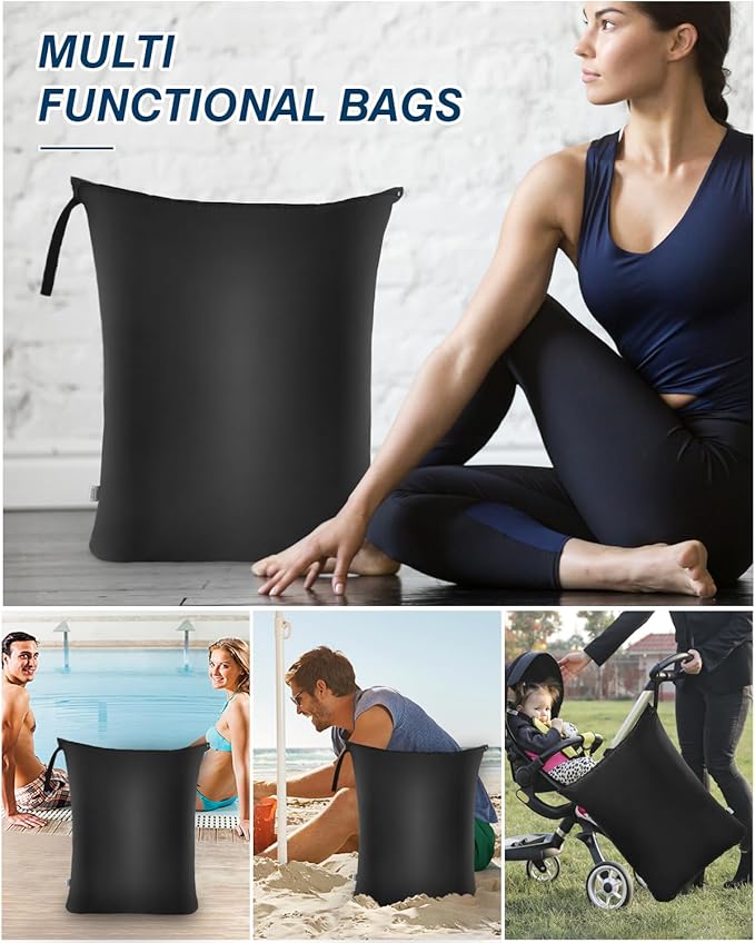 OTraki 2Pcs Large Laundry Bags 24x32 inch Wet Dry Bag Reusable Waterproof Bag with Zipper for Home Travel Hotel Camping Swimsuits, Baby Cloth Diapers Drying Do Not Exceed 176℉ Black