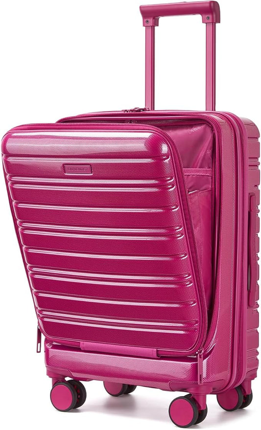 LARVENDER Carry On Luggage 22x14x9 Airline Approved, 20 Inch Expandable PC+ABS Hardside Carry On Luggage with Front Pocket Spinner Wheels TSA Lock for Women Men (Very Berry)