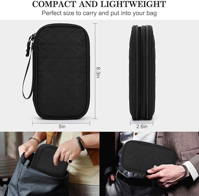 FYY Electronic Organizer, Travel Cable Organizer Bag Pouch Electronic Accessories Carry Case Portable Waterproof Double Layers All-in-One Storage Bag for Cable, Cord, Charger, Phone, Pattern Black (M)